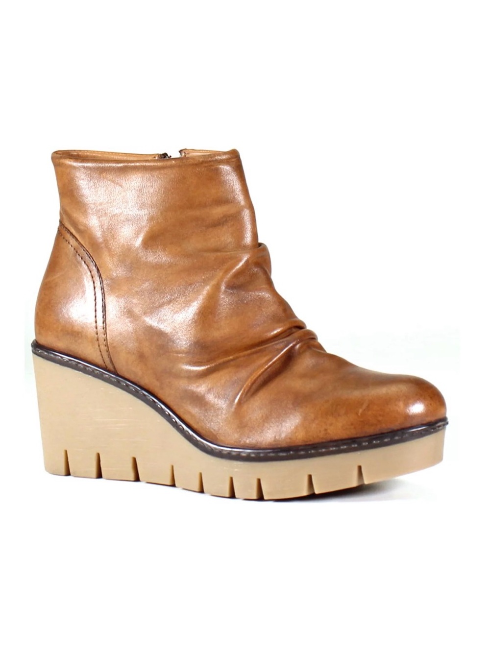 DIBA True ‘Nift Tee’ Brown Ruched Leather Platform Wedge Ankle Boots 8.5